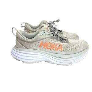 HOKA - Women's Bondi 8 Running Sneakers - Light Gray/White Lock Laces- Size 8